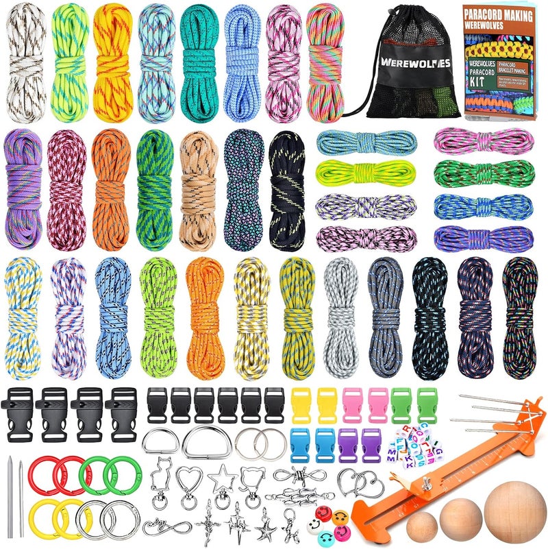 WEREWOLVES Paracord Bracelet Jig Kit - 4MM, 3MM, 2MM Parachute Combo Kit, 10FT Rope Complete Accessories and Paracord Jig Bracelet Maker (Colorful, 10FT-35 Color) - Image 1